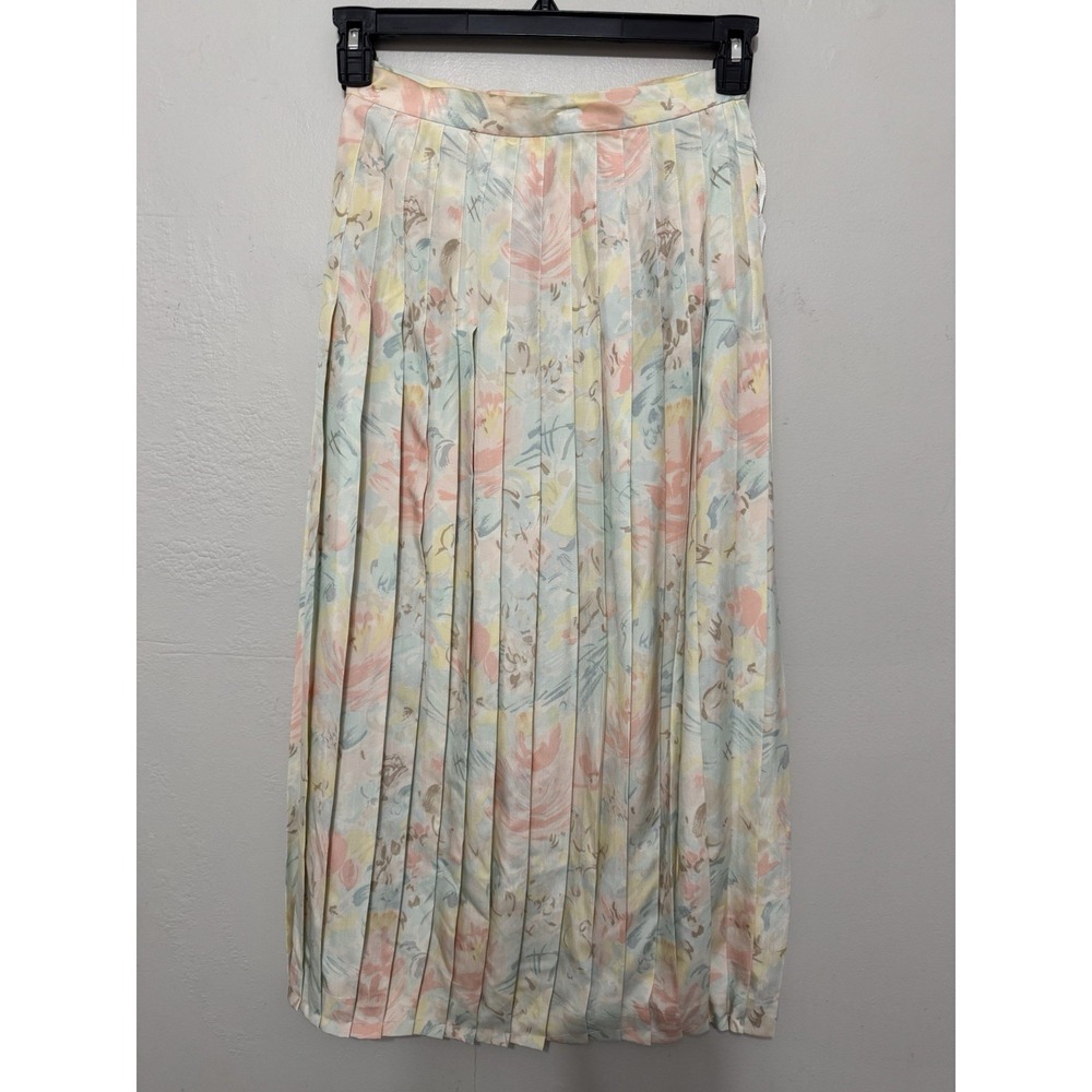 Vintage Linda Allard Ellen Tracy Pleated Skirt Pastel 100% Silk Small Cottagecor